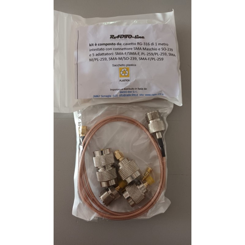 KIT CAVO RG-316 + 5 ADATTATORI DI RICAMBIO CAVETTI INTESTATI